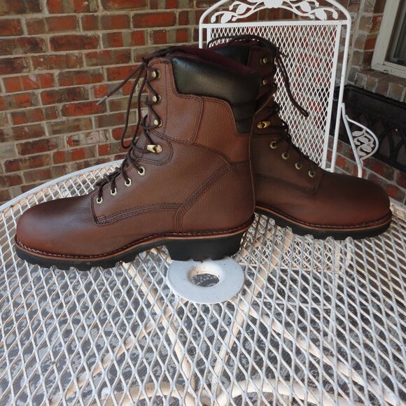 CHIPPEWA Men's Brown Leather Lace Up Steel Toe Waterproof Logger Boots Size 12 - Picture 3 of 11